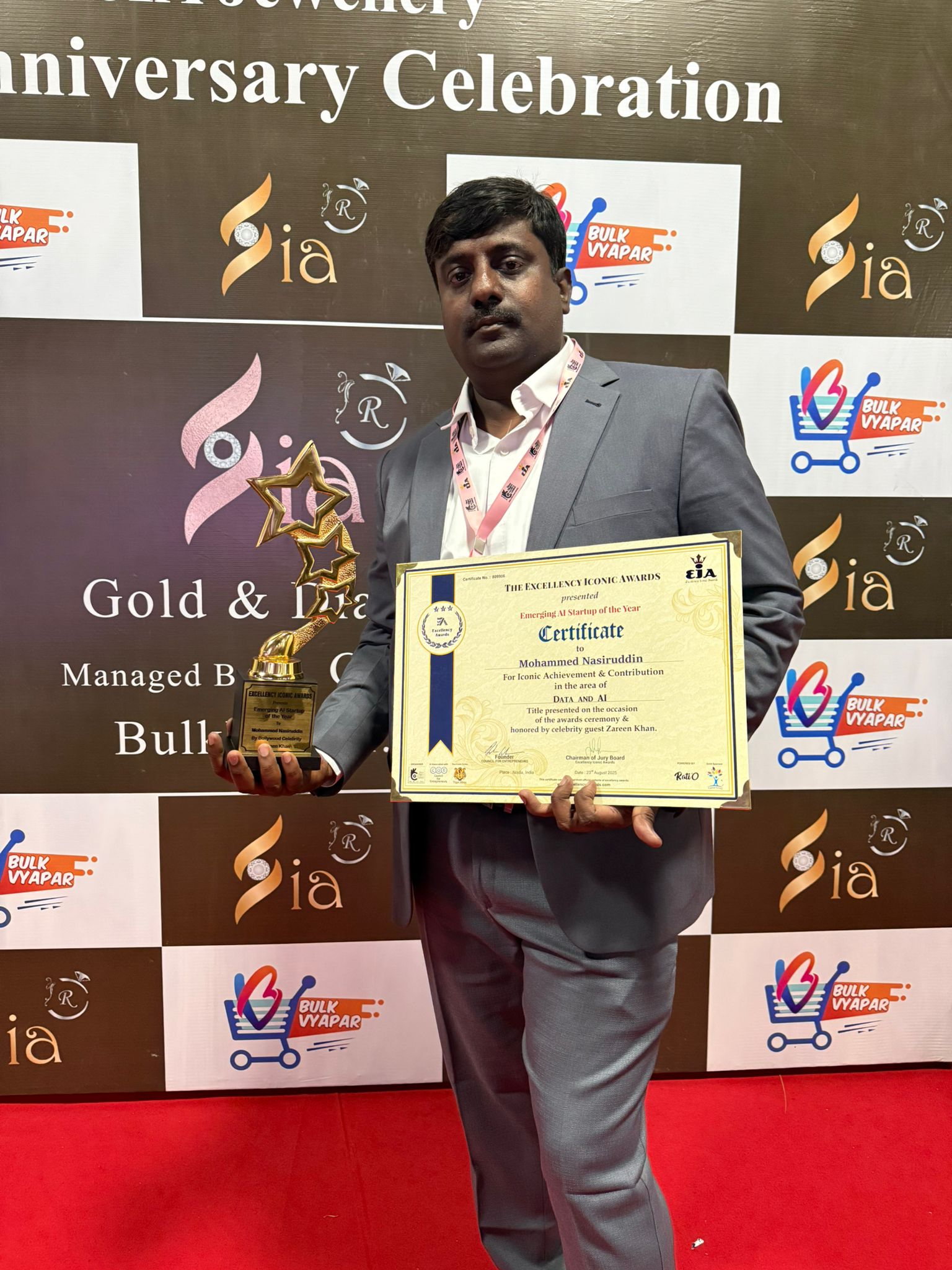 Excellence Award certificate